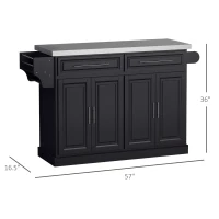 HOMCOM Rolling Kitchen Island with Storage, Portable Kitchen Cart with Stainless Steel Top, 2 Drawers, Spice, Knife and Towel Rack and Cabinets, Black(m-3)