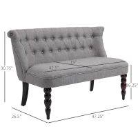 HOMCOM Upholstered Armless Fabric Loveseat with Button Tufted Design for Living Room with Wood Legs, Grey(m-3)