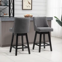 HOMCOM 28" Swivel Bar Height Bar Stools Set of 2, Armless PU Leather Upholstered Barstools Chairs with Nailhead Trim and Wood Legs, Dark Grey(m-2)