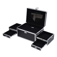 HomCom Cosmetic Train Case with Mirror - Black(m-1)