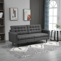 HOMCOM Linen Fabric Convertible Sofa Bed with Button Tufted Back Design, Adjustable Angles and Wood Legs, Grey(m-8)