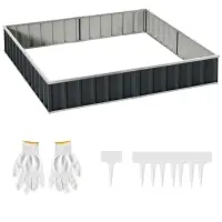 Outsunny Metal Raised Garden Bed No Bottom DIY Large Steel Planter Box w/ Gloves(m-1)