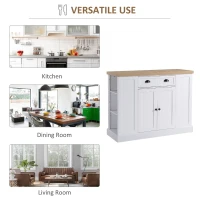 HOMCOM Fluted-Style Wooden Kitchen Island, Storage Cabinet with Drawer, Open Shelving, and Interior Shelving for Dining Room, White(m-7)
