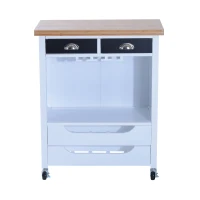 HomCom 34” Kitchen Island Rolling Cart With Wine Rack Drawers and 9 Glass Stemware Storage(m-2)