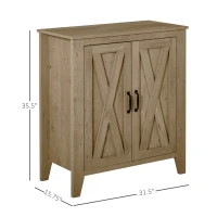 HOMCOM Rustic Farmhouse Sideboard, Accent Buffet Cabinet with Double Barn Doors and Fixed Shelf, Oak Finish(m-3)