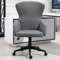 Vinsetto Swivel Office Chair Modern Linen Upholstered Home Computer Desk Task Chair with Cushioned Arm, Wheels, Adjustable Height, Grey(m-8)