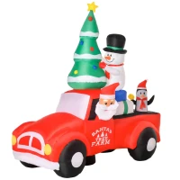 HOMCOM 7.5ft Christmas Inflatable Santa Claus Driving a Truck with Snowman, Penguin and Tree, Outdoor Blow-Up Yard Decoration with LED Lights Display(m-10)