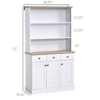 HOMCOM 71" Buffet with Hutch, Kitchen Pantry Cabinet, Bookcase with Drawers & Shelves for Living Room, White(m-3)