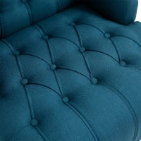 HOMCOM Linen Fabric Button Tufted Wingback Accent Chair with Thick Padded Cushioned Seats and Wooden Legs for Living Room and Bedroom, Dark Blue(m-10)