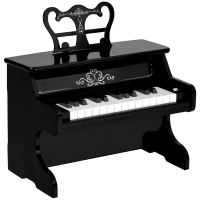 Qaba Kids Mini Piano Toy with 25 Keys Simulated Piano Sound, a Realistic Piano Look, &  Side Book Holder, Black(m-10)
