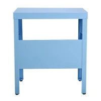 Open Box HomCom Block Color Mid Century Modern Industrial Steel End Table Shelf - Light Blue(m-4)