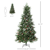 HOMCOM 7ft Artificial Pine Tree Holiday Home Christmas Decoration with Removable Branches, Pinecone - Red Berries(m-3)
