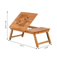 HomCom 22” Adjustable Wooden Folding Bamboo Laptop Bathtub Tray Table With Storage Drawer(m-3)