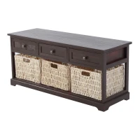 HomCom 40" Rustic Wooden 3 Drawers and Baskets Storage Bench - Chestnut Brown(m-1)