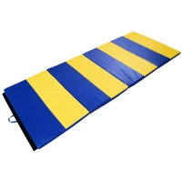 Soozier 4' x 10' x 2" PU Leather Tumbling Gymnastics Mat - Blue / Yellow Stripe(m-1)