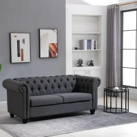 HOMCOM 2-Seater Oversize Loveseat Linen Fabric Sofa Couch 72.8 Inches with Rubberwood Legs & Rolled Arms for Living Room, Grey(m-10)