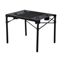 Outsunny Outdoor Folding Camping Table with Cup Holders - Black(m-5)