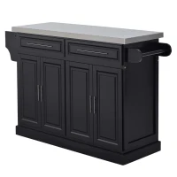 HOMCOM Rolling Kitchen Island with Storage, Portable Kitchen Cart with Stainless Steel Top, 2 Drawers, Spice, Knife and Towel Rack and Cabinets, Black(m-13)