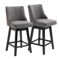 HOMCOM 28" Swivel Bar Height Bar Stools Set of 2, Armless PU Leather Upholstered Barstools Chairs with Nailhead Trim and Wood Legs, Dark Grey(m-10)