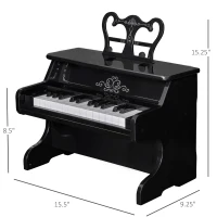 Qaba Kids Mini Piano Toy with 25 Keys Simulated Piano Sound, a Realistic Piano Look, &  Side Book Holder, Black(m-3)