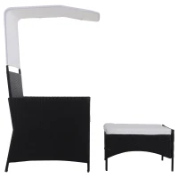 Outsunny 2 Piece Rattan Wicker Outdoor Loveseat with Sunshade Canopy and Nesting Ottoman Footrest - Black(m-6)