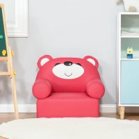 Qaba Mini Kids Sofa with Bear Design and Ergonomic Backrest, Small & Lightweight Armchair for Art, Homework, & Reading, with Easy to Clean Surface, Rose Red(m-8)