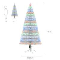 HOMCOM 6ft Tall Fir Artificial Christmas Tree with Realistic Branches, 230 Multi-Color Fiber Optic LED Lights and 230 Tips, White(m-3)