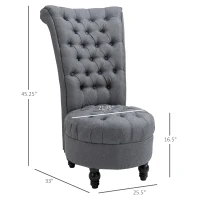 HOMCOM Retro High Back Armless Royal Accent Chair Fabric Upholstered Tufted Seat for Living Room, Grey(m-3)