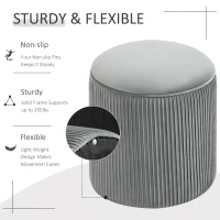 HOMCOM 15'' Small Padded Ottoman Foot Stool with Wrinkle Fabric Design, Thick Sponge Padding and Solid Base, Grey(m-7)