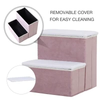 PawHut 2 Step Foldable Pet Stairs for Small Dogs Suede Fleece  16" L x 16" H Grey(m-4)
