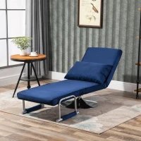 HOMCOM 3-IN-1 Sofa Chair Single Bed with 5-Position Adjustable Backrest and Seat Height, Thick Sponge Padding with Pillow, Blue(m-4)