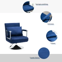 HOMCOM 3-IN-1 Sofa Chair Single Bed with 5-Position Adjustable Backrest and Seat Height, Thick Sponge Padding with Pillow, Blue(m-8)