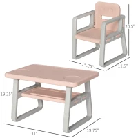 Qaba 3-Piece Kids Table and Chair Set Writing Desk with Armrest, Storage Space for Toddler Activities, Pink(m-3)