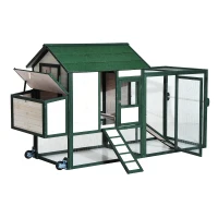 PawHut 100" Portable Wooden Chicken Coop Kit With Wheels, Run And Nesting Box (m-6)