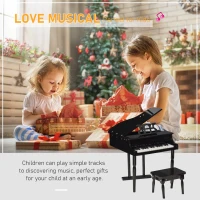 HOMCOM Modern Kids Piano 30 Keys Set of 2 Mini Toy for Child Grand Piano with Music Stand and Bench - Black(m-4)