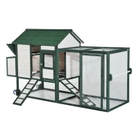 PawHut 100" Portable Wooden Chicken Coop Kit With Wheels, Run And Nesting Box (m-2)