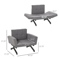 HOMCOM Convertible Accent Chair Single Sofa with Upholstered Fabric Cushion and Steel Legs for Compact Living Room, Grey(m-3)