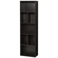 HOMCOM 5-Tier Contemporary Wood Bookcase with Open Storage Display Rack for Home, Office, and Study - Dark Coffee(m-1)