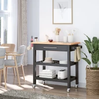 HOMCOM Rolling Mobile Kitchen Island Cart with Granite & Bamboo Countertop, Knife Rack, Integrated Spice Rack & Storage Drawer(m-2)