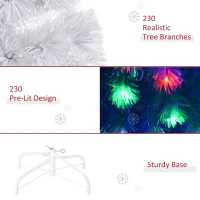 HOMCOM 6ft Tall Fir Artificial Christmas Tree with Realistic Branches, 230 Multi-Color Fiber Optic LED Lights and 230 Tips, White(m-8)