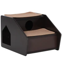 PawHut 2-Story Pet Mobility Safety Stairs with Ramp and Built-In House for Dogs and Cats  Wood(m-1)