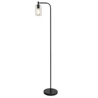 HOMCOM Modern Stylish Tall Pole Floor Lamp, Land Light with Metal Base, Cylindrical Shaped Glass Shade, Black(m-1)