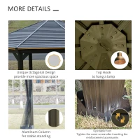 Outsunny 15' x 15' Octagon Hardtop Gazebo with Galvanized Steel Roof, Aluminum Frame, Permanent Pavilion Outdoor Gazebo Canopy with Netting for, Patio, Garden, Backyard, Deck, Lawn, Black(m-7)