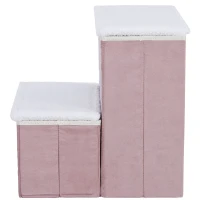 PawHut 2 Step Foldable Pet Stairs for Small Dogs Suede Fleece  16" L x 16" H Grey(m-8)