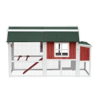 PawHut 47" Barn Backyard Chicken Coop With Covered Run And Nesting Box(m-2)