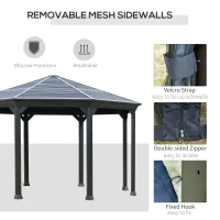 Outsunny 15' x 15' Octagon Hardtop Gazebo with Galvanized Steel Roof, Aluminum Frame, Permanent Pavilion Outdoor Gazebo Canopy with Netting for, Patio, Garden, Backyard, Deck, Lawn, Black(m-6)