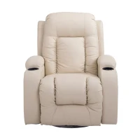 HOMCOM Luxury Faux Leather Heated Vibrating 8 Point Massage Recliner Chair with 360 Swivel and Remote, Cream White(m-3)