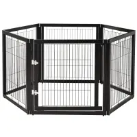 PawHut Transformable Pet Playpen 6 Freestanding Panels Gate Fireplace Christmas Tree Fence Stair Barrier Room Divider with Walk Through Door Wooden Frame Metal Mesh Black 63'' x 54.5'' x 31.5''(m-1)