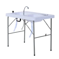 Outsunny 40" Portable Camping Table with Faucet Folding Easy-Clean Camping Table with Dual Water Basins(m-13)