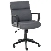 Vinsetto Mid Back Linen Fabric Home Office Chair, Computer Task Chair with Ergonomic Lined Wide Seat, Thick Padding, and 360° Swivel Wheels, Gray(m-1)